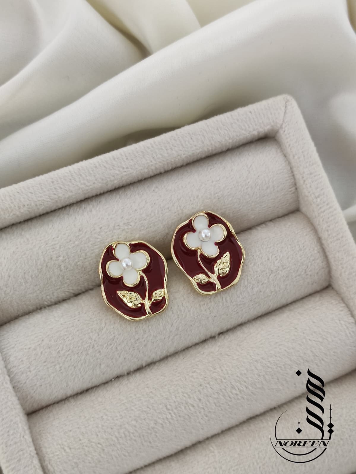 گوشواره میناکاری گل و مروارید چری کد 4125